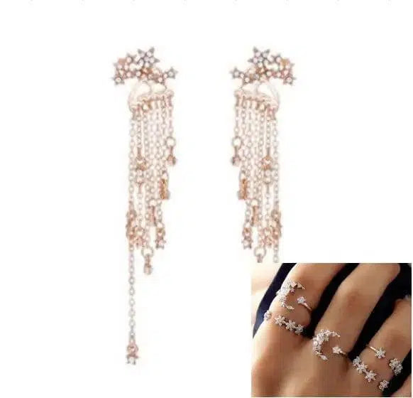 Shining Star Tassel Earrings Back Hanging Exquisite Earrings-1setGold-11