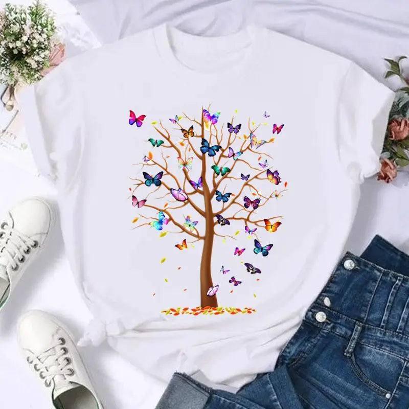 Short Sleeve Butterfly Bow Sweet Flower Fashion Summer Women-8