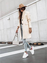 Simple Long Sleeve Button Nizi Coat-Beige-5