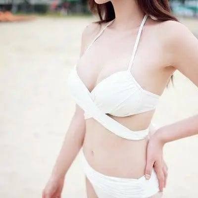 Small chest gathered beach bikini-White-8