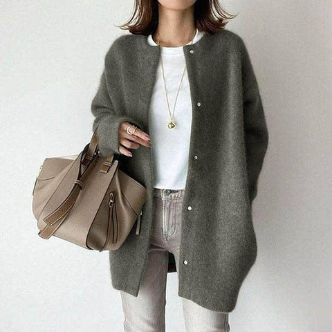 Soft Knitted Coat For Slimming Sense Of Design Women-Olive Green Knitted Material-10