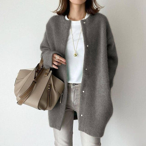 Soft Knitted Coat For Slimming Sense Of Design Women-Dark Gray Knitted Material-6