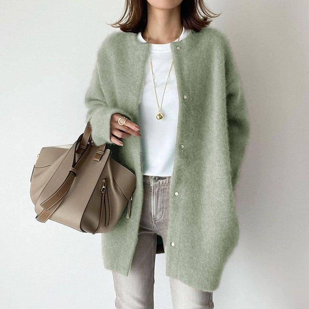 Soft Knitted Coat For Slimming Sense Of Design Women-Light Green Knitted Material-8
