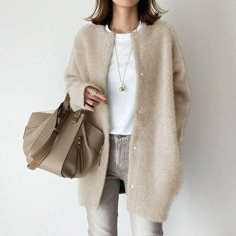 Soft Knitted Coat For Slimming Sense Of Design Women-Beige Apricot Knitted Material-9