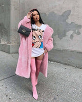 Solid color double-breasted woolen long coat-Pink-2