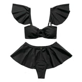 Solid Color Four-piece Bikini Female Split Swimsuit-Black-2