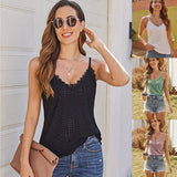 Solid Color Hollow Lace Strappy T-shirt-1