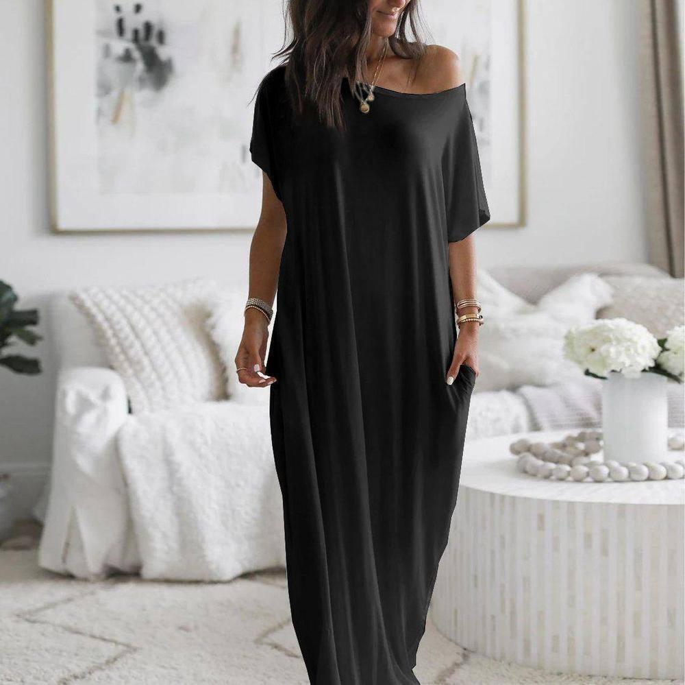 Solid Color Homewear Long Dress-4