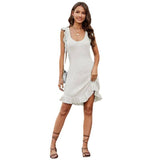 Solid Color Mid-length Stringy Selvedge Dress-5