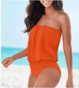 Solid Color Multi-code Tube Top Strapless Shoulders Sexy-Orange-4