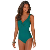 Solid color one-piece bikini-Green-3