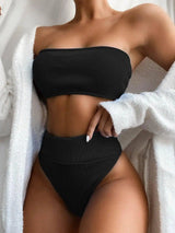 Solid color split bikini-Black-5