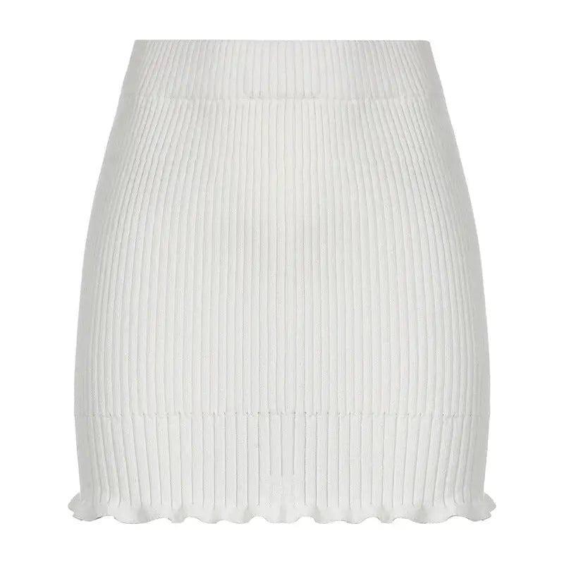 Solid Color Stretch Lace Skirt Ruffle Hip-White-2
