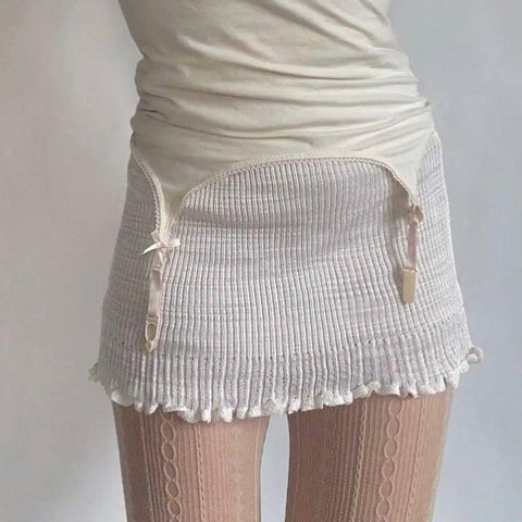 Solid Color Stretch Lace Skirt Ruffle Hip-6