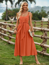 Solid Color Suspender Long Dress Spring And Summer Bow Waist-3