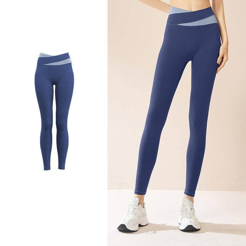 Spliced High Waist Yoga Pants Butt Lift Seamless Leggings-Blue-11