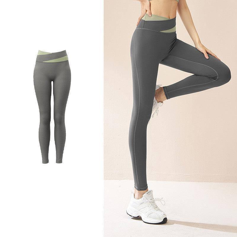 Spliced High Waist Yoga Pants Butt Lift Seamless Leggings-Grey-8