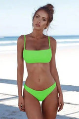 Split solid color bikini tight swimsuit backless-Green-3