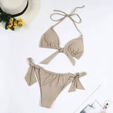 Split Swimsuit Women Multicolor Bikini Halter Neck Tie Big-Lightgrey-7