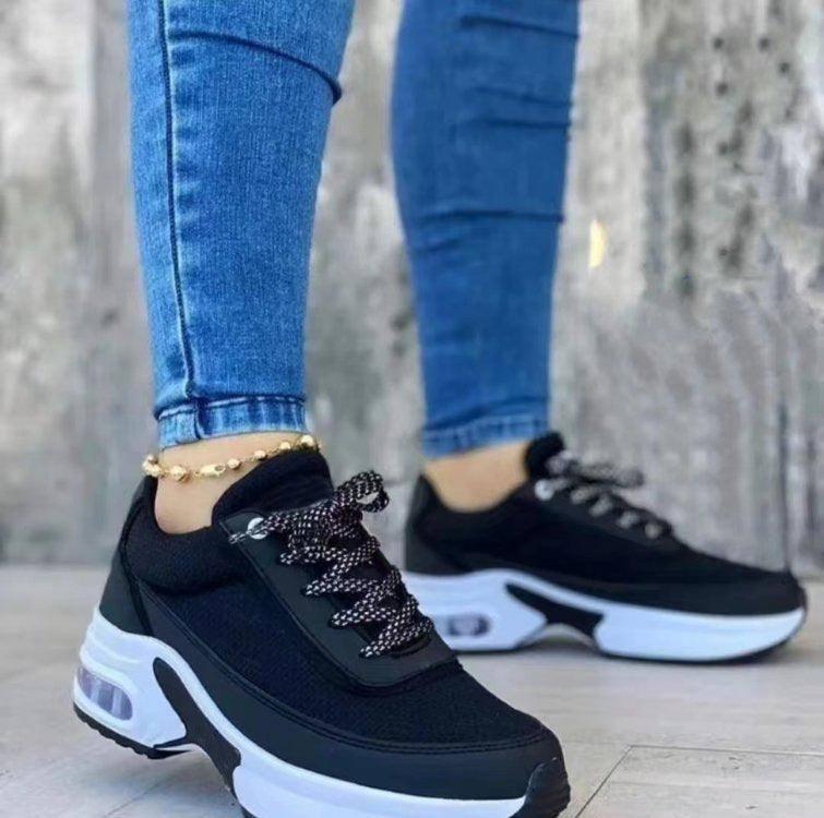 Sports Shoes Women SneakersThick Sole Mesh Breathable Casual-Black-3