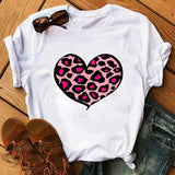 Spring Women's Cartoon Leopard Print Heart Printing T-shirt-A01988-4