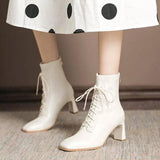 Square Toe High Heel Boots PU Leather Women Ankle Boots-2