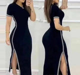 Striped High Slit Maxi Dress - Summer Fashion Maxi Dresses LOVEMI A S 