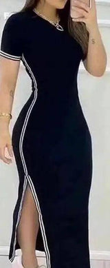 Striped High Slit Maxi Dress - Summer Fashion-2