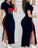Striped High Slit Maxi Dress - Summer Fashion Maxi Dresses LOVEMI B XL 
