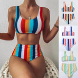 Striped Print Bikini High Waist Swimsuit-1