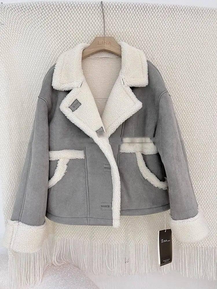 Suede Soft Waxy Lamb Coat Girl-Grey-5