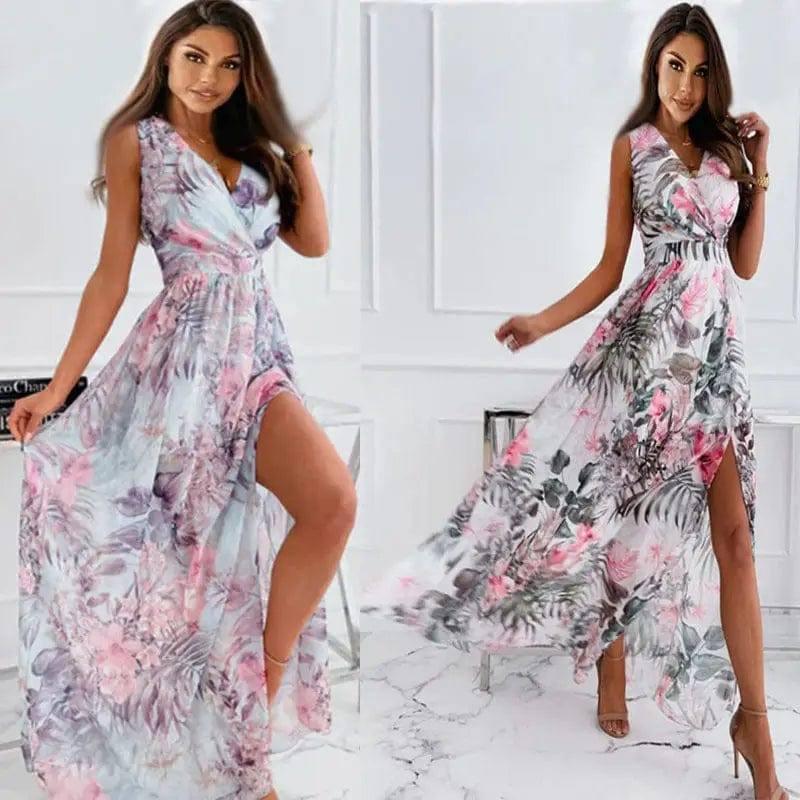 Summer Chiffon Print Lace-up Dress Sleeveless Women's-3