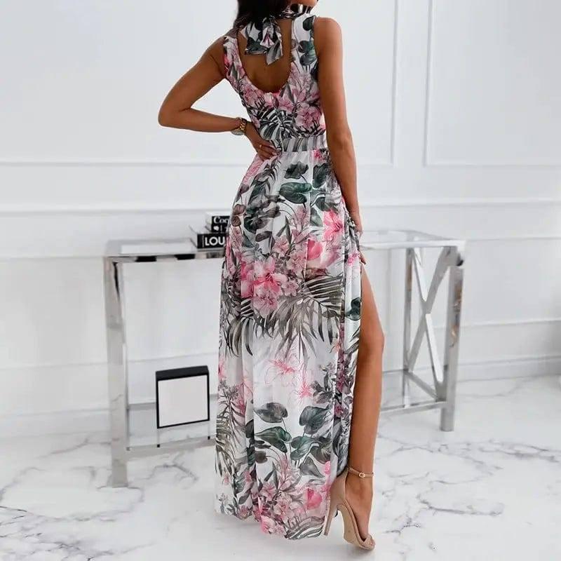 Summer Chiffon Print Lace-up Dress Sleeveless Women's-5