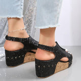 Summer Chunky Wedges Sandals Fashion Sequins Velcro Shoes-3