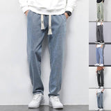 Summer Loose Wide Leg Jeans Pants Men Fashion Drawstring-1