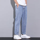 Summer Loose Wide Leg Jeans Pants Men Fashion Drawstring-Resistance To 030 Light Blue-4