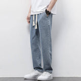 Summer Loose Wide Leg Jeans Pants Men Fashion Drawstring-Resistance To 040 Light Blue-8