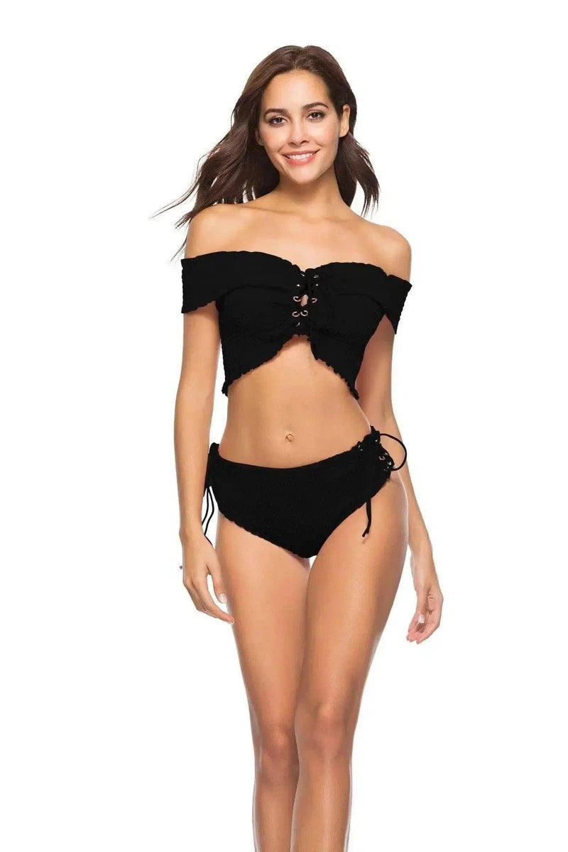 Summer new cross strap two-piece bikini-Black-2