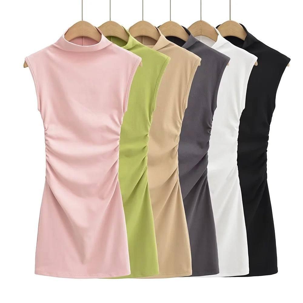 Summer New Slim Sleeveless Tight Half Turtleneck Dress Women-2