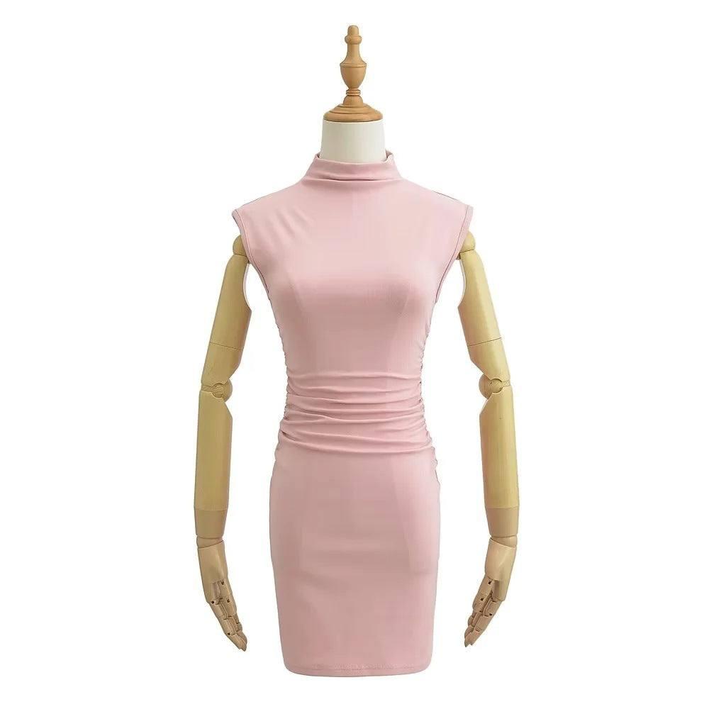 Summer New Slim Sleeveless Tight Half Turtleneck Dress Women-3