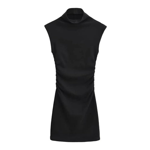 Summer New Slim Sleeveless Tight Half Turtleneck Dress Women-Black-6