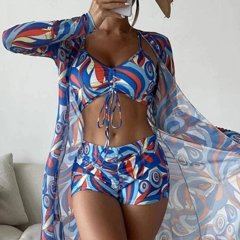Summer Print Swimsuits Tankini Sets Female Swimwear Push Up-6