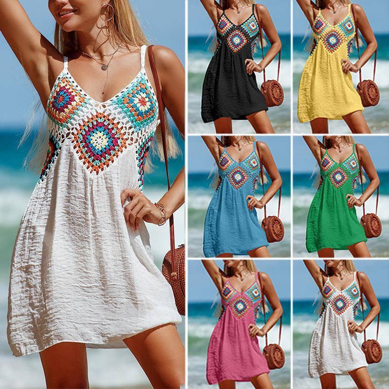 Summer Sleeveless Dress Bohemia Stitching Colorful Pattern-1