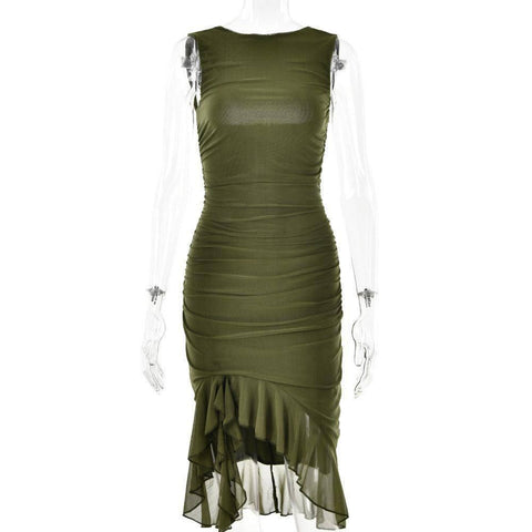 Summer Slim Skinny Sleeveless Dress For Women Fashion Party-Army Green-12