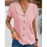 Summer Solid Color Fashion Short-sleeved Cardigan Button-3