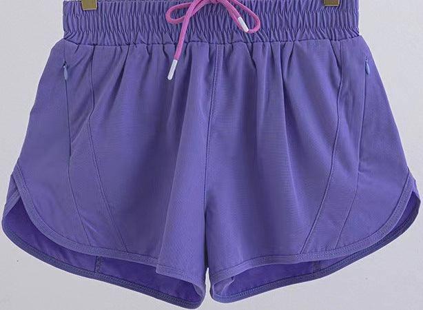 Summer Sports Shorts With Zipper Pockets Breathable Loose-Purple-14