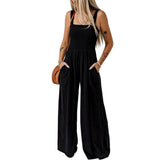 Summer Square Neck High Waist Jumpsuit Women's Backless-Black-7