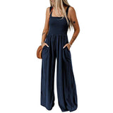 Summer Square Neck High Waist Jumpsuit Women's Backless-Blue-8