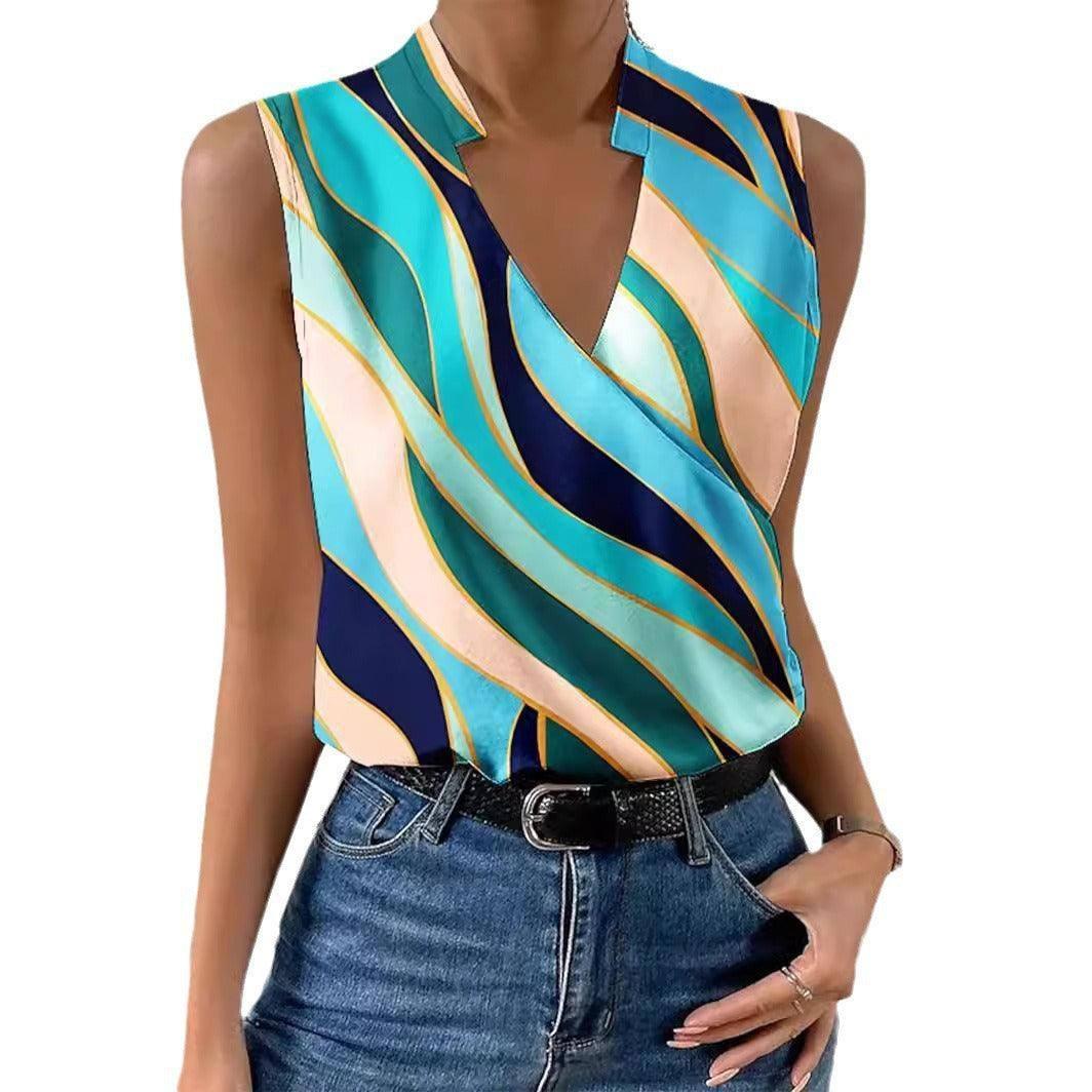 Summer V-neck Seaside Atmosphere Top Shirt-4