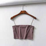 Summer Women's Crop Top Sexy Elastic Cotton Camis sleeveless-Brown-10